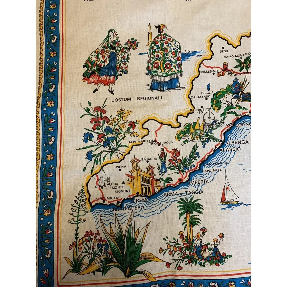 Vintage La Maddalena Italy Map Linen Tea Towel Wall Hanging 34
